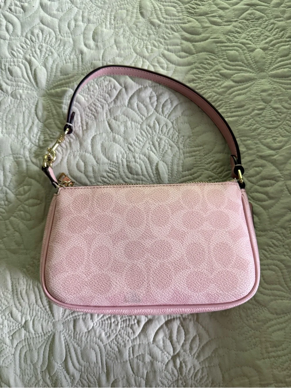 Coach Pink Signature Leather Shoulder Pouch with Gold Hardware